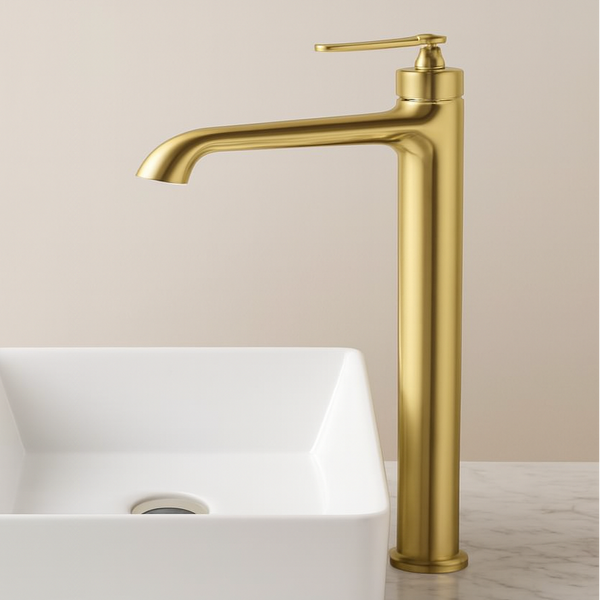 BASSINO Luxury Tall Basin Mixer Tap Modern Faucet | 5 Years Warranty Brushed Gold