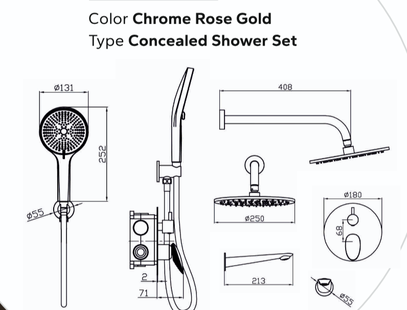 BASSINO Luxury Concealed Shower Set | Overhead Rain Shower with Hand Shower & Spout- 5 Years Warranty
