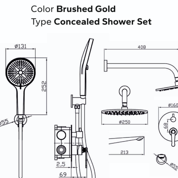 BASSINO Luxury Concealed Shower Set with Rain Shower, Hand Shower & Spout - 5 Years Warranty Brushed Rose Gold