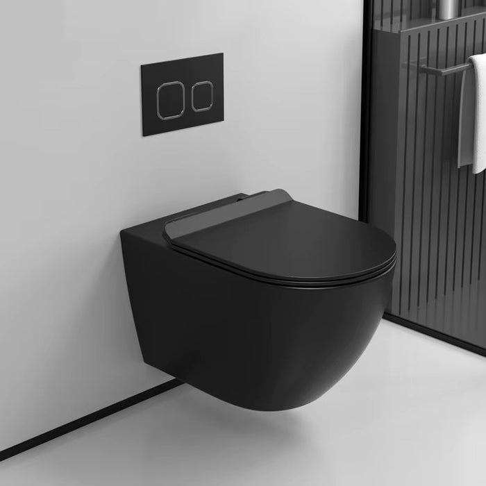 Bassino Full Matt Black Wall Hung Toilet – Rimless WC with UF Seat Cover | 20.5 x 13.5 x 14 Inches