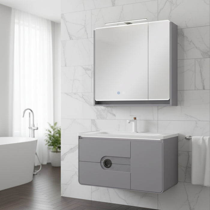 800mm Sensor LED Bathroom Cabinet with Defogger, Rechargeable Powerbank & Ceramic Basin
