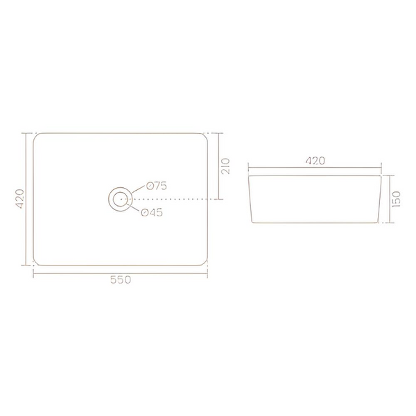 Premium Modern Ceramic White Rectangular Table Top Basin (ORCHID) (550x420x150mm)