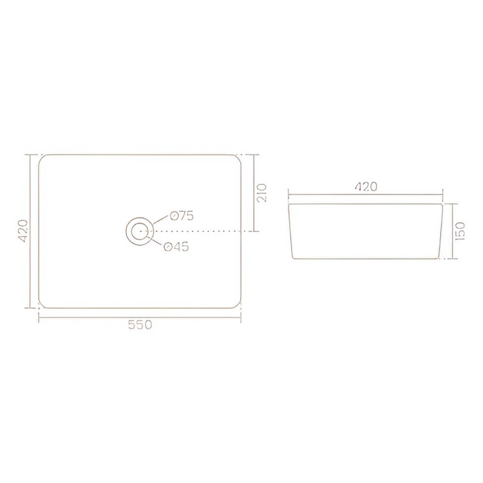 Premium Modern Ceramic White Rectangular Table Top Basin (ORCHID) (550x420x150mm)