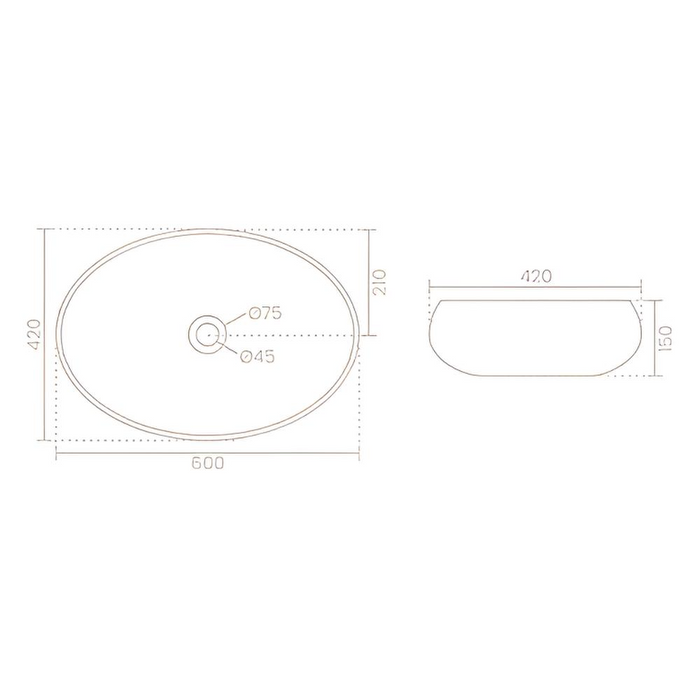 Premium Aesthetic Ceramic White Oval-Shaped Table Top Basin (OVAL) (600x420x150mm)