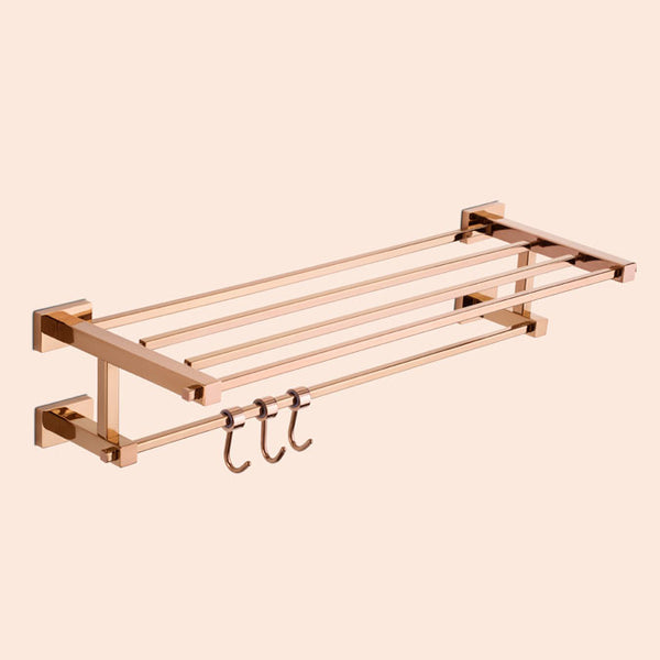 BASSINO Stylish Towel Rack With Rod For Bathroom/office/home/hotels-Brass-Chrome Glossy Finish Rose gold