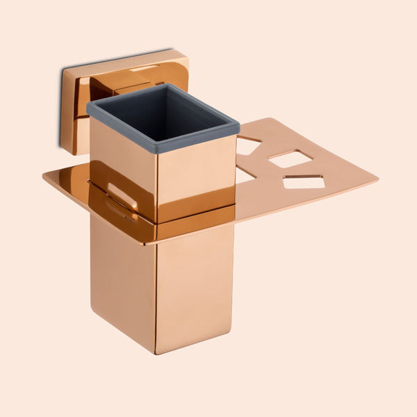 BASSINO Stylish Toothbrush Tumbler For Bathroom/office/home/hotels-Brass-Chrome Glossy Finish Rose gold