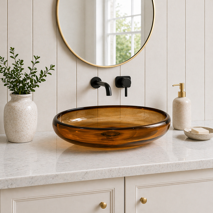Oval Brown Transparent Resin Wash Basin 