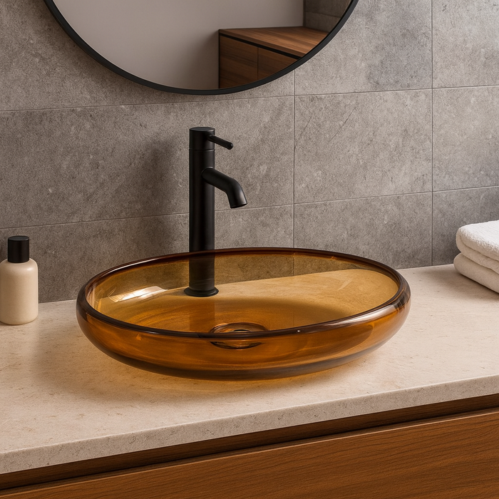 Oval Brown Transparent Resin Wash Basin 