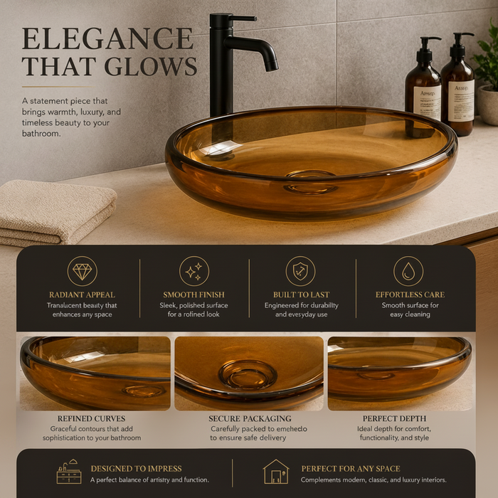 Oval Brown Transparent Resin Wash Basin 
