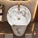 Oval freestanding pedestal wash basin 15.7 x 13.8 x 33.1 inch white marble pattern ceramic with matte finish and modern floor standing design for luxury bathrooms