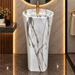Oval freestanding pedestal wash basin 15.7 x 13.8 x 33.1 inch white marble pattern ceramic with matte finish and modern floor standing design for luxury bathrooms