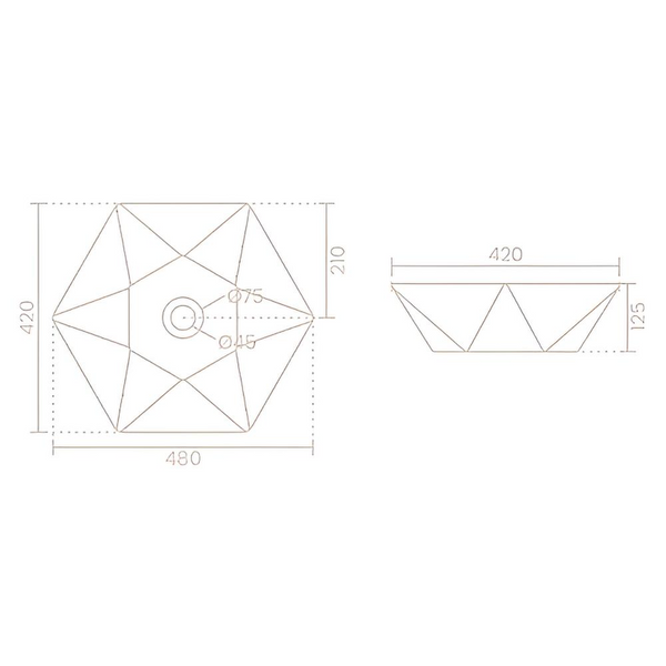 Premium Hexagonal Geometric Design Ceramic Table Top Basin (PRIZM) (480x420x125 mm)
