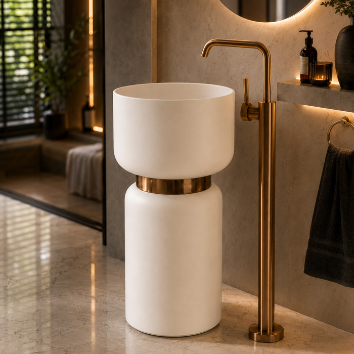 Pedestal Wash Basin with Rose Gold Belt 