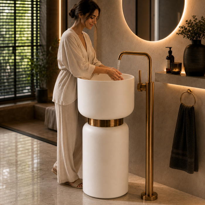 Pedestal Wash Basin with Rose Gold Belt 