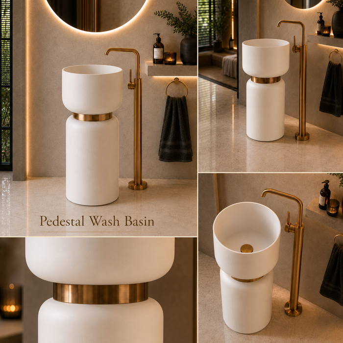 Pedestal Wash Basin with Rose Gold Belt 