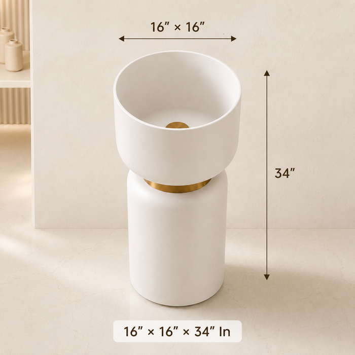 Pedestal Wash Basin with Rose Gold Belt 