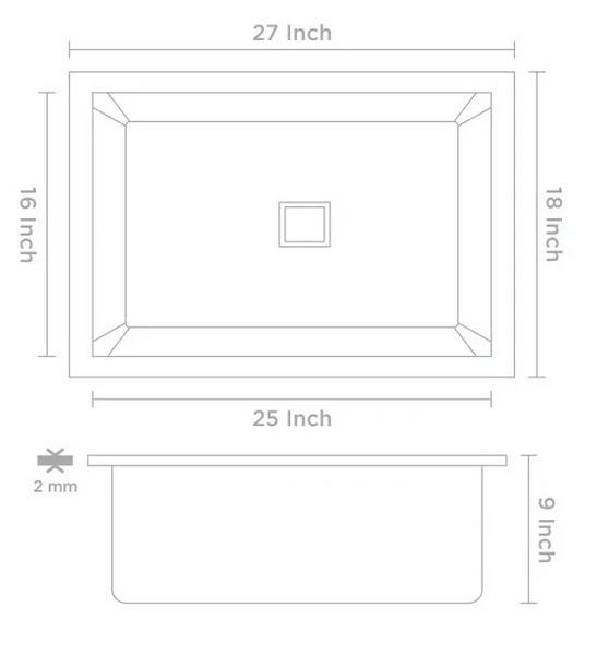 Bassino Handmade 304 GRADE Kitchen Sink 27x18 Inch ,Satin Finish,25 years warranty