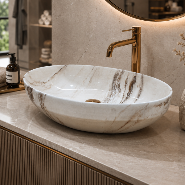 Premium Ceramic Designer Table Top Wash Basin, Refined Finish (20 × 14.5 × 5.5 In) MARBLE MATT-6
