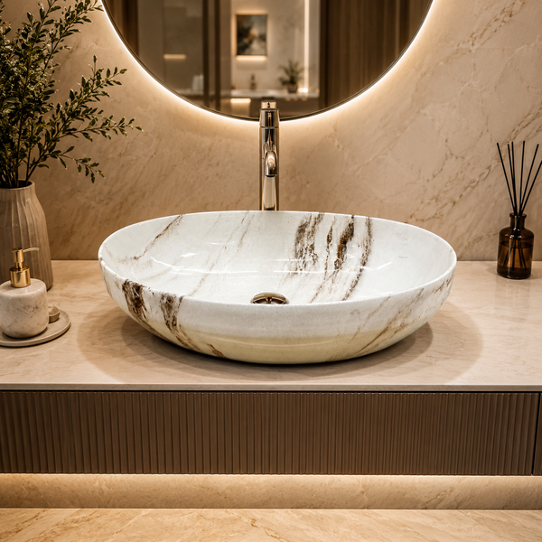 Premium Ceramic Designer Table Top Wash Basin, Refined Finish (20 × 14.5 × 5.5 In) MARBLE MATT-6