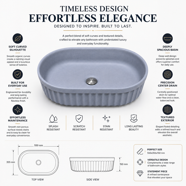 Premium Designer Table top/Counter top Wash Basin/Vessel sink (22x14x6 In) Grey