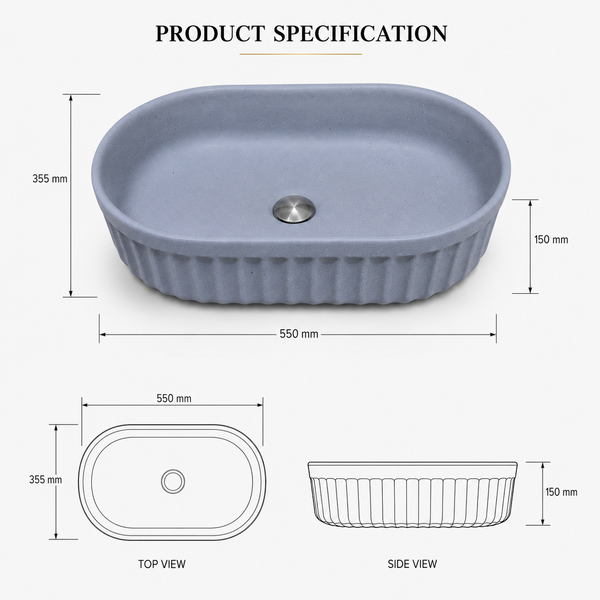 Premium Designer Table top/Counter top Wash Basin/Vessel sink (22x14x6 In) Grey