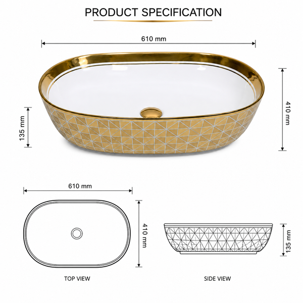 Premium Designer Table top/Counter top Wash Basin/Vessel sink (24X16X5 In)BTT-1666