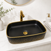 Premium Matte Black & Gold Rectangular Counter top wash basin