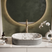 Premium oval table top wash basin with white marble finish interior and grey ribbed exterior, 600 x 340 x 130 mm, modern countertop bathroom basin