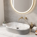 Premium oval table top wash basin with white marble finish interior and grey ribbed exterior, 600 x 340 x 130 mm, modern countertop bathroom basin