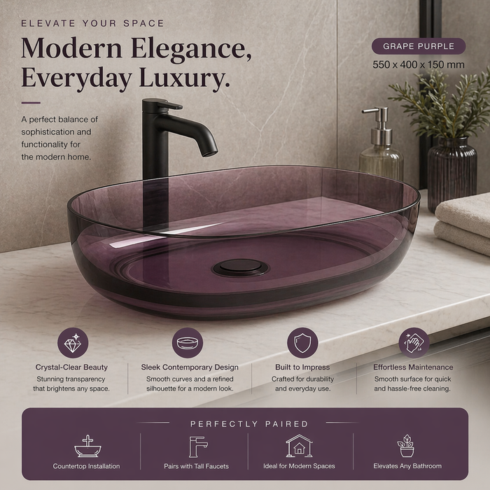 Purple Rectangle Transparent Resin Wash Basin 