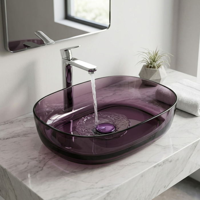 Purple Rectangle Transparent Resin Wash Basin   