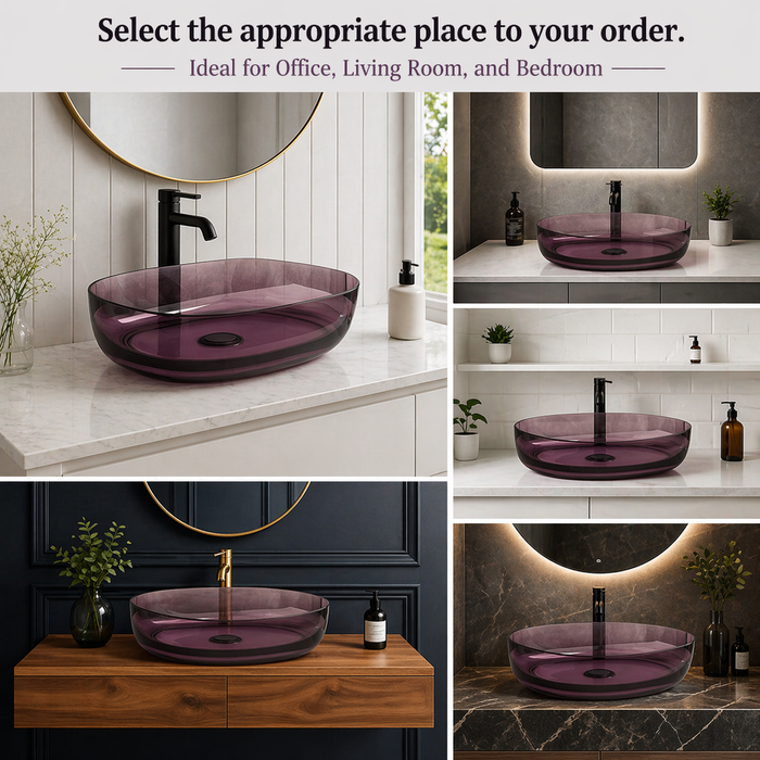 Purple Rectangle Transparent Resin Wash Basin   