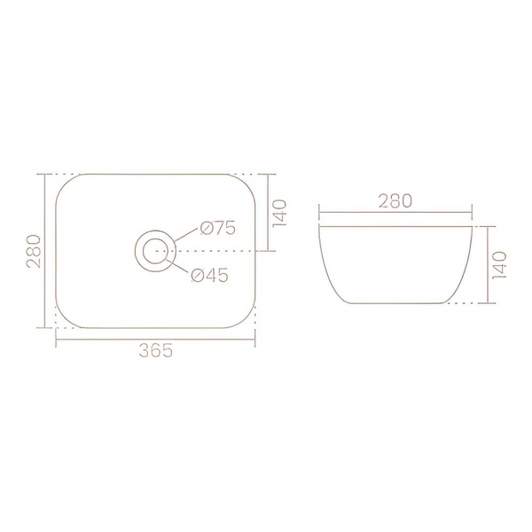 Premium Table Top Ceramic Spacious Vessel Basin (ROCKY 14") (365x280x140 mm)