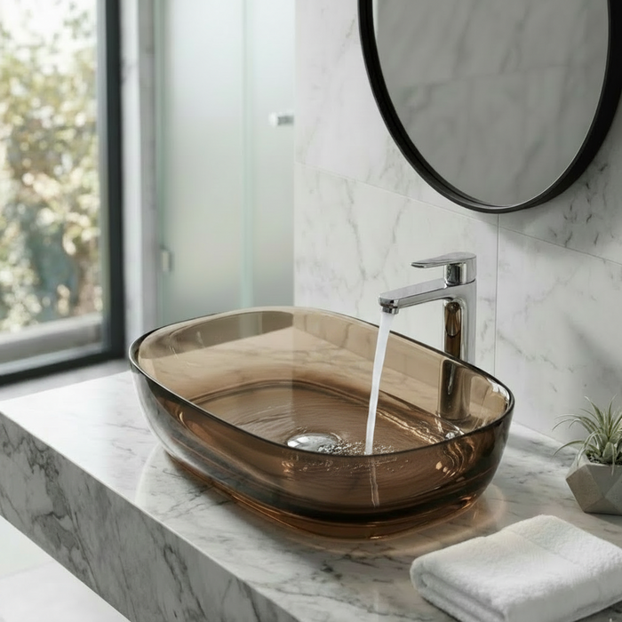 Rectangle Brown Transparent Resin Wash Basin