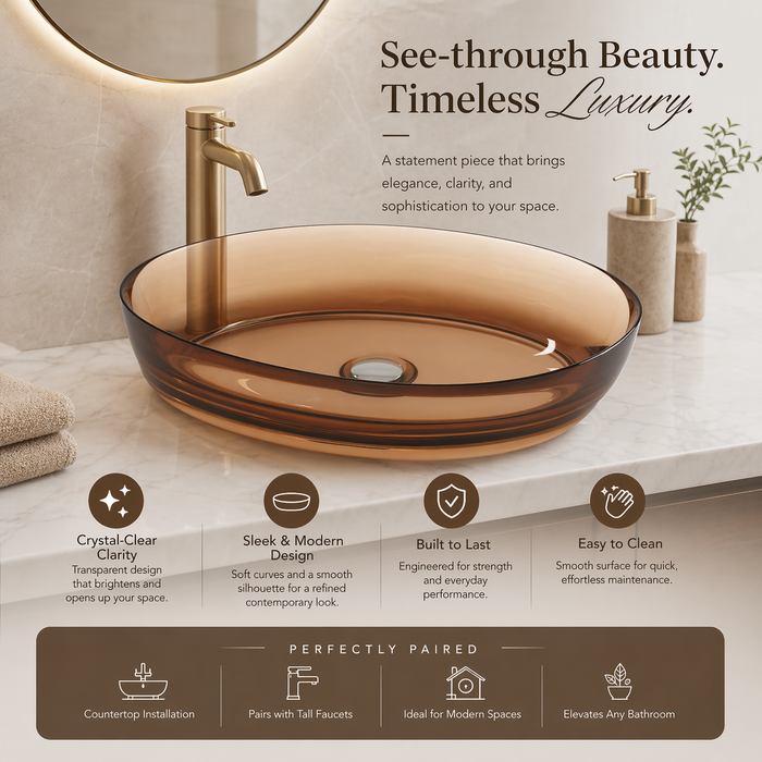 Rectangle Brown Transparent Resin Wash Basin 
