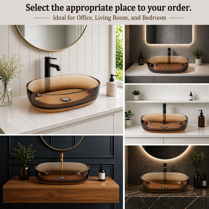 Rectangle Brown Transparent Resin Wash Basin