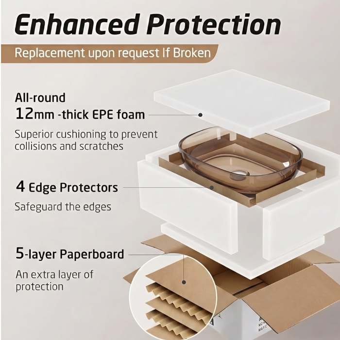 Rectangle Brown Transparent Resin Wash Basin Packaging