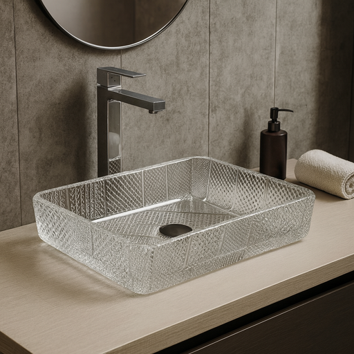 Rectangle Transparent Glass Wash Basin