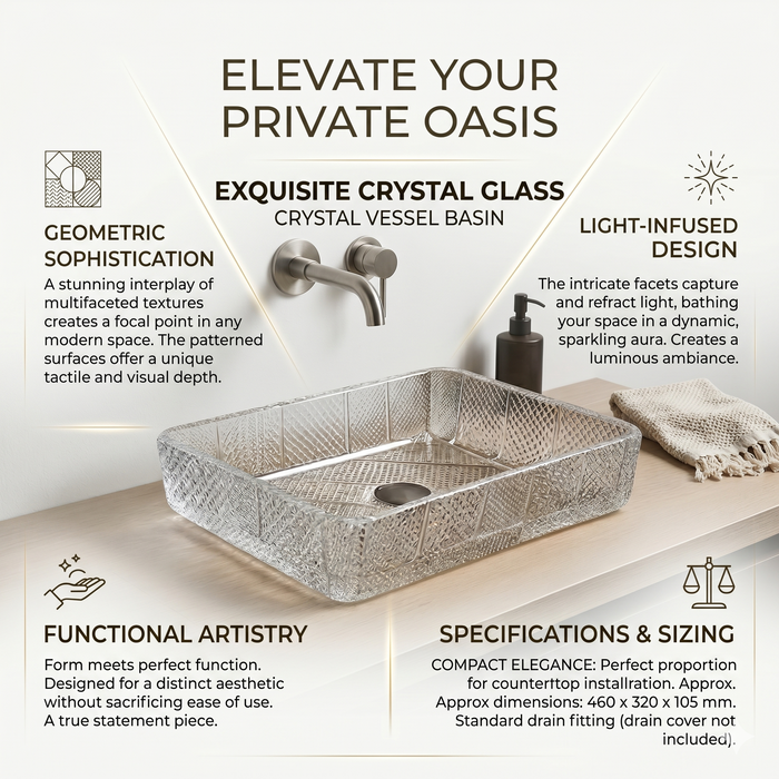 Rectangle Transparent Glass Wash Basin
