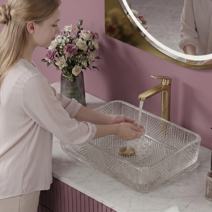 Rectangle Transparent Glass Wash Basin