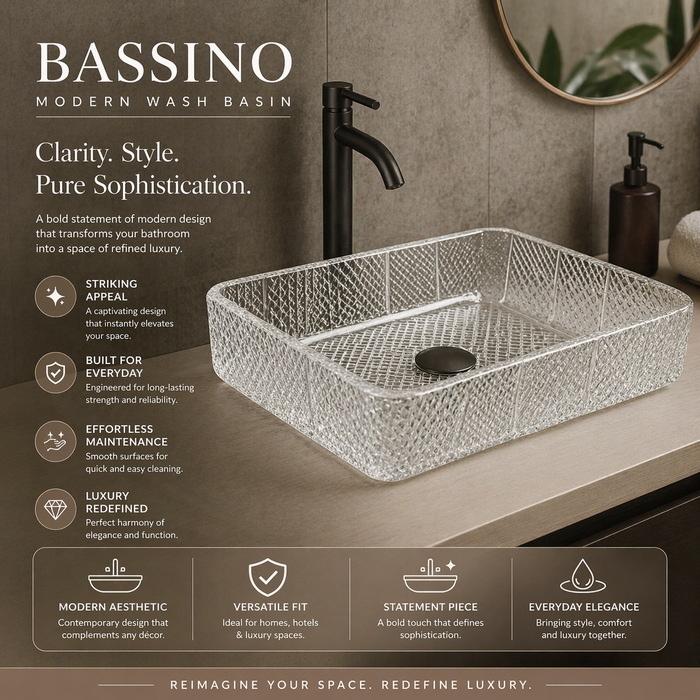 Rectangle Transparent Glass Wash Basin