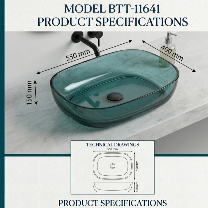 Rectangle Transparent Resin Wash Basin Size