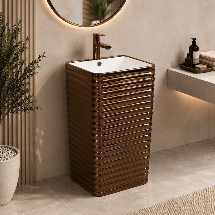 Rose Gold Ceramic Pedestal Wash Basin