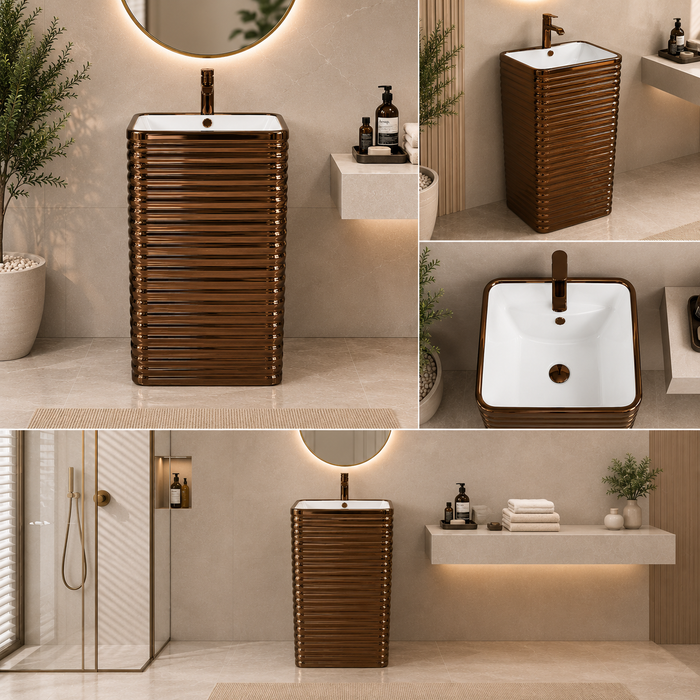 Rose Gold Ceramic Pedestal Wash Basin