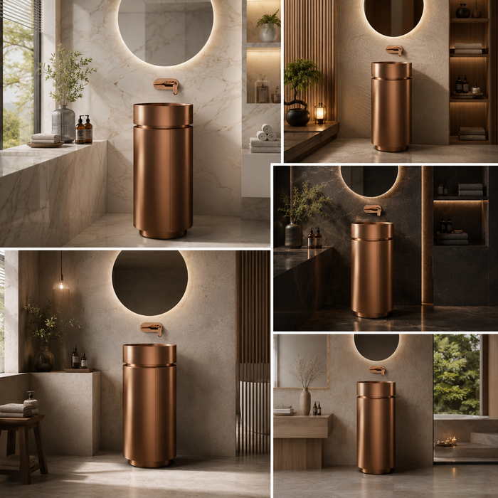 Rose Gold Metal Pedestal Wash Basin