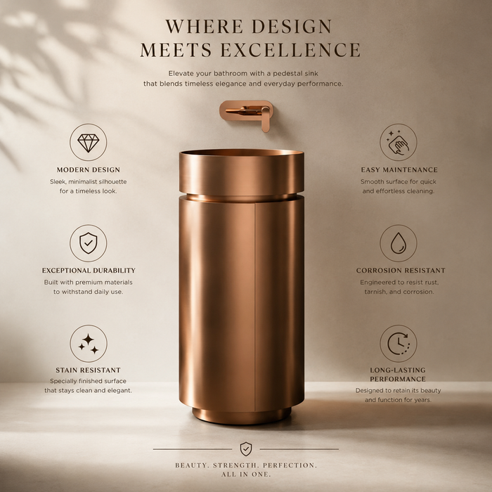 Rose Gold Metal Pedestal Wash Basin