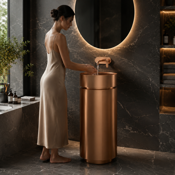 Rose Gold Metal Pedestal Wash Basin