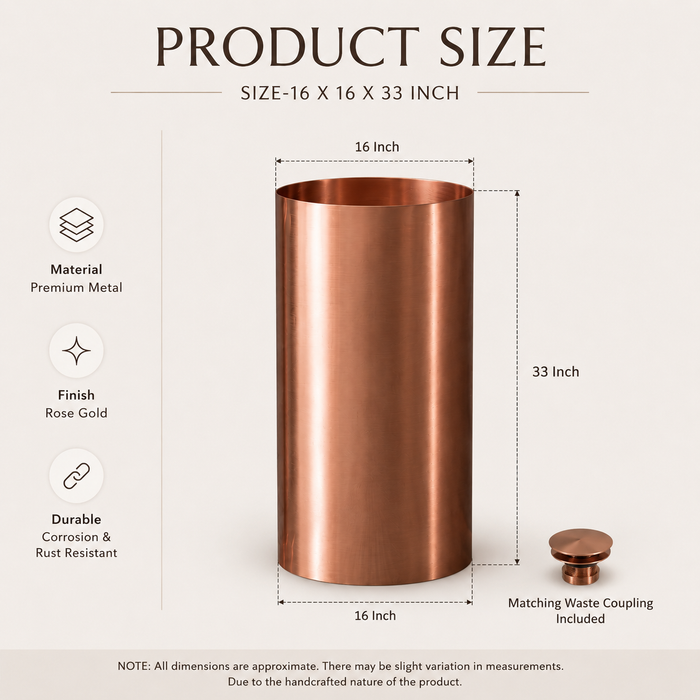 Rose Gold Metal Pedestal Wash Basin size 