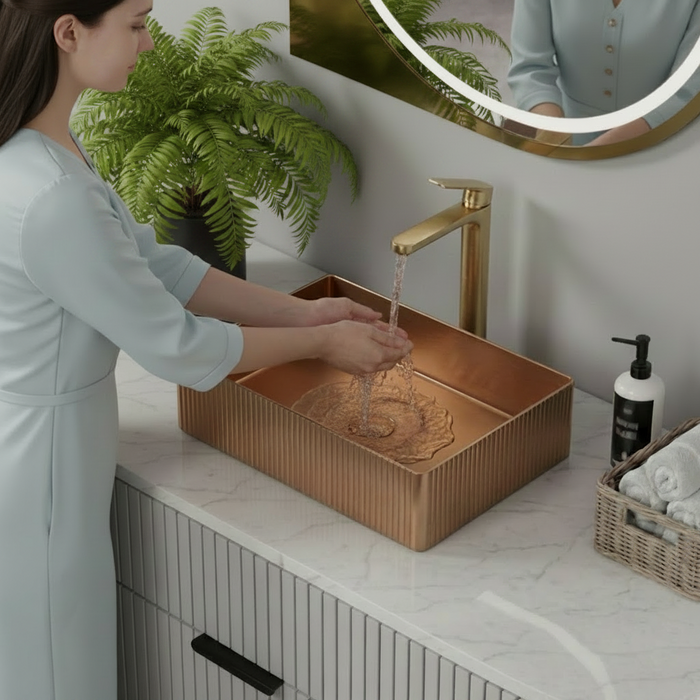 Rose Gold Rectangle Stainless Steel Countertop Wash Basin