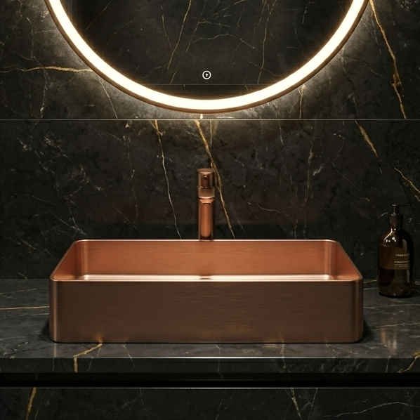 Bassino Modern Stainless Steel Wash Basin | Stylish Countertop Wash Basin for Bathroom–500x350x120 mm Rose gold